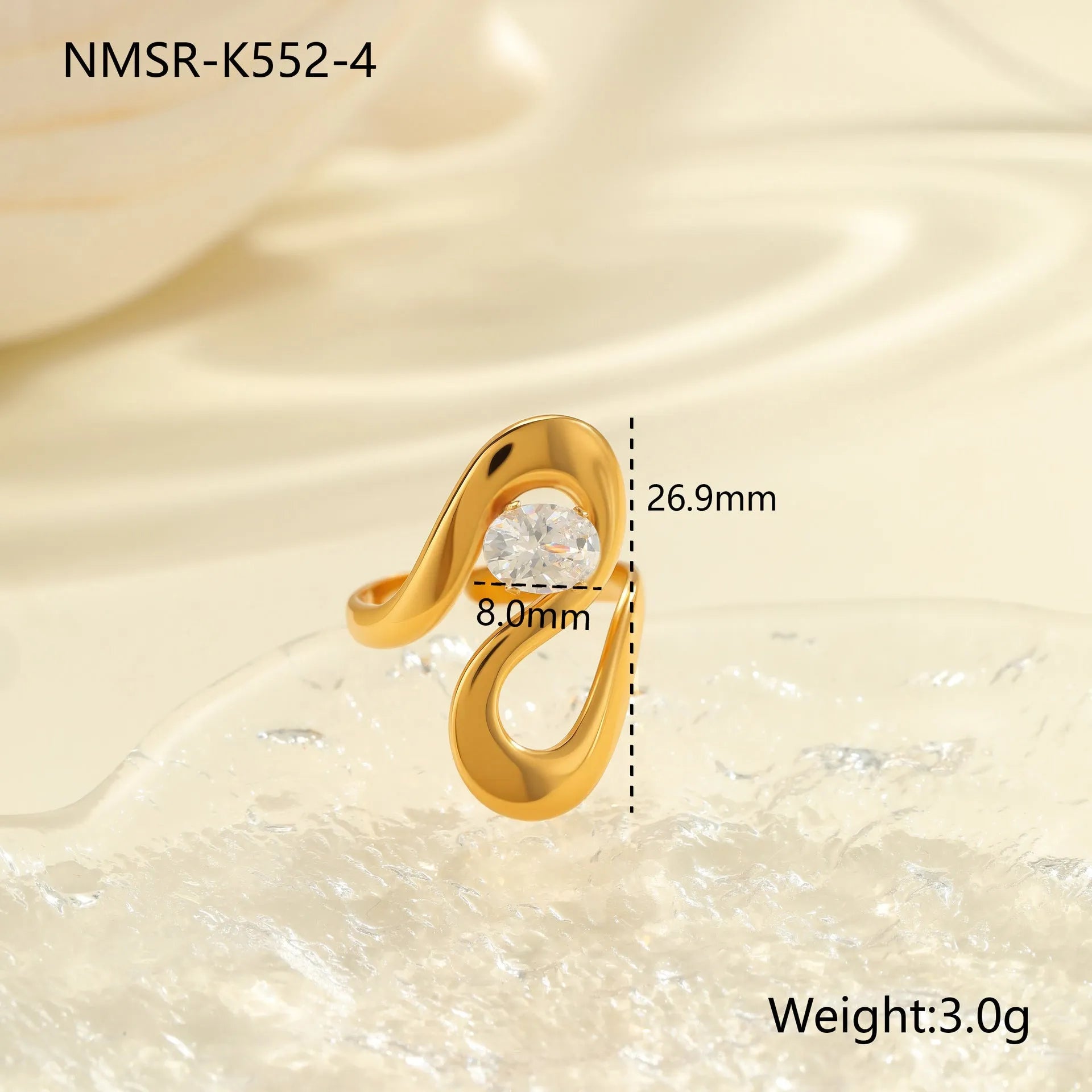 Women's stainless steel geometric zircon ring with open mouth free-size design