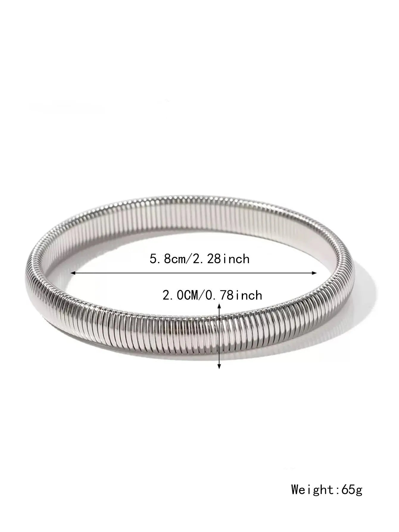 Women's elastic titanium steel bracelet with vertical stripe ring pattern in gold electroplated finish