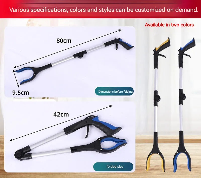 Folding aluminium alloy garbage pickup clamp with magnet sucker showing blue handle option