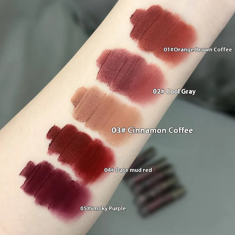 Lava Secret Matte Lip Mud lipstick in Orange Brown Coffee shade showing 3.2g tube with non-stain formula