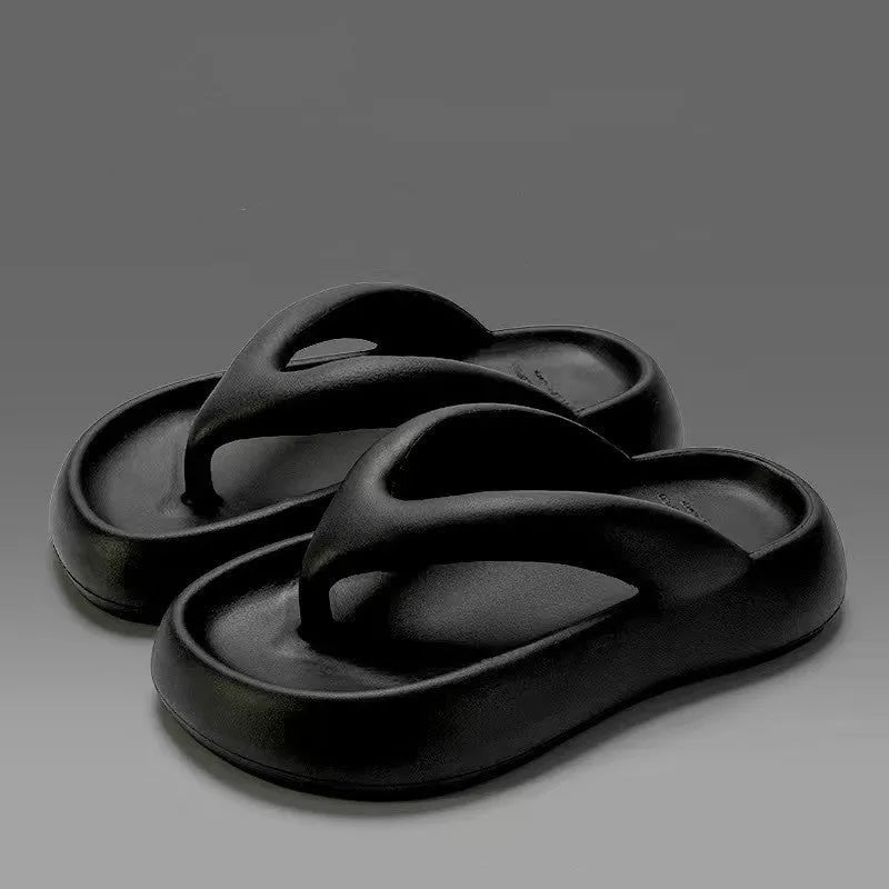 Solid colour EVA thong sandals with thick sole and a bow on the strap.
