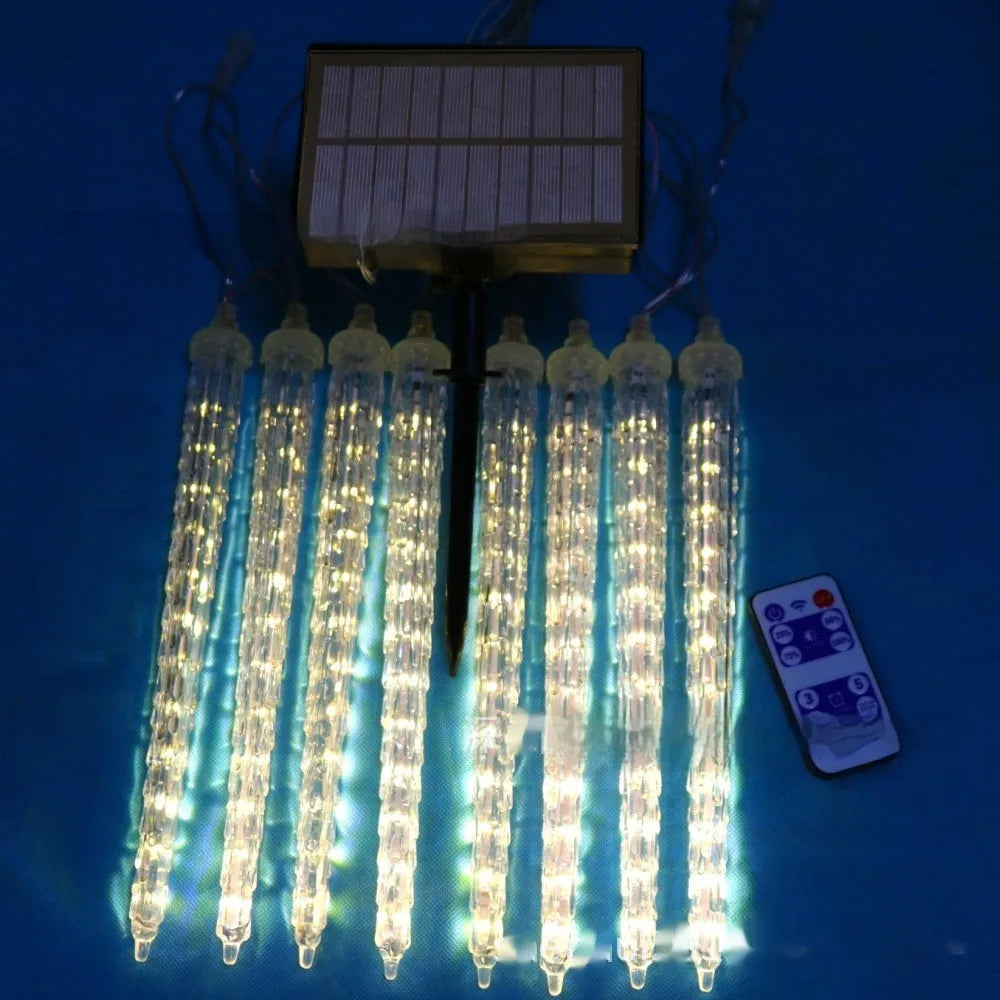 LED ice cone meteor shower solar Christmas ornamental festoon lamp with plastic shell and 30cm strands