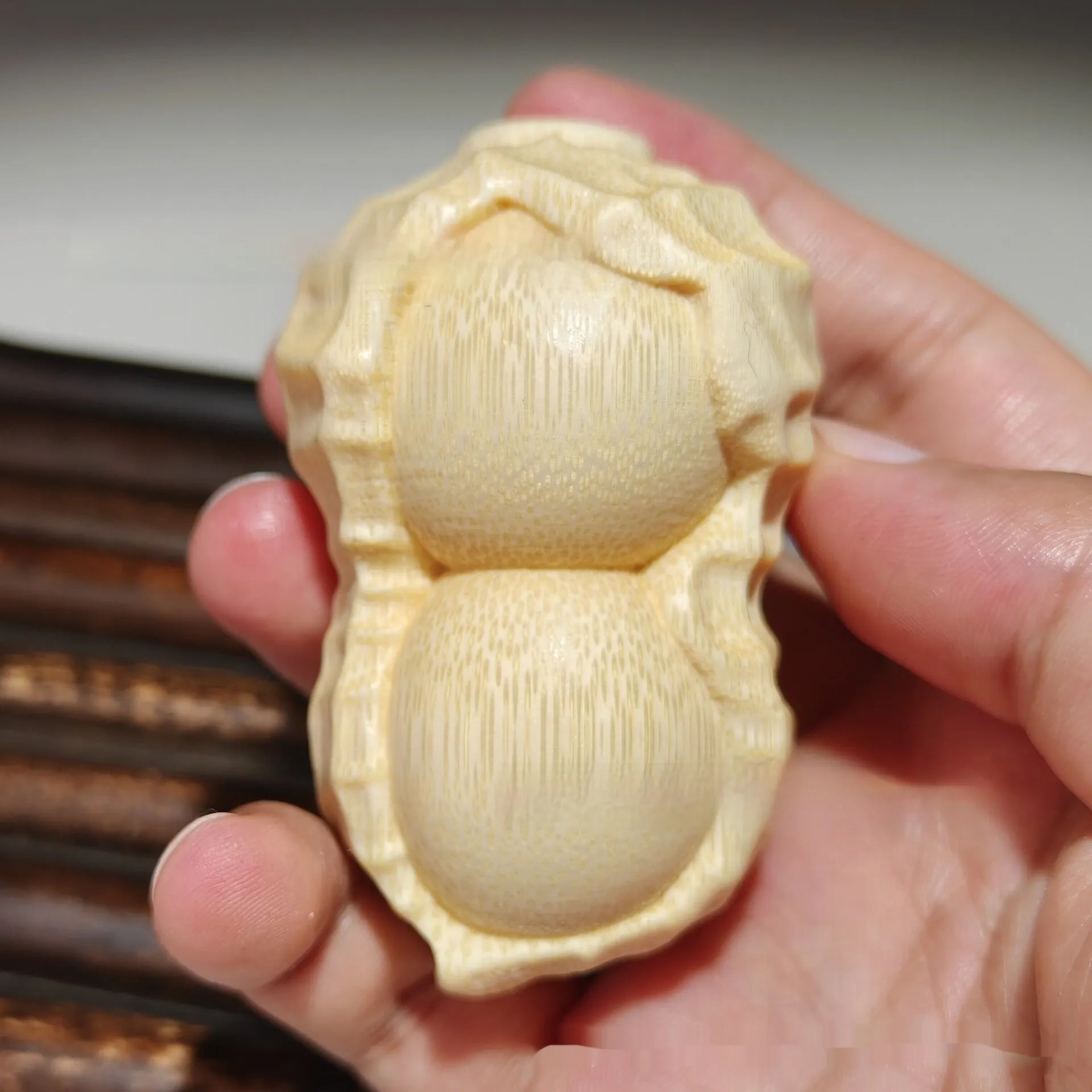 Solid natural bamboo carved peanut ornament in modern simplicity style
