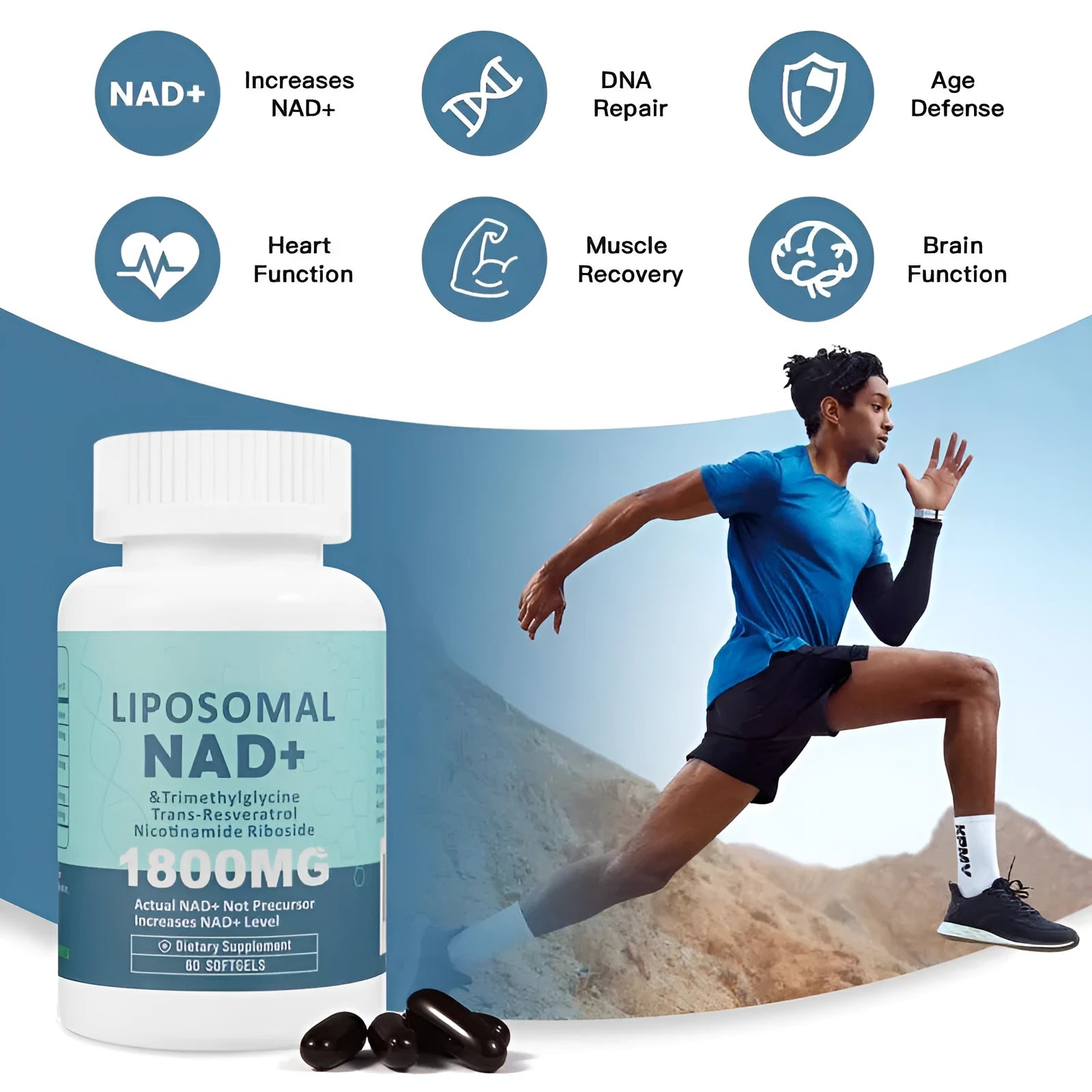 Bottle of nicotinamide mononucleotide NMN gel capsules dietary supplement with extraction formula