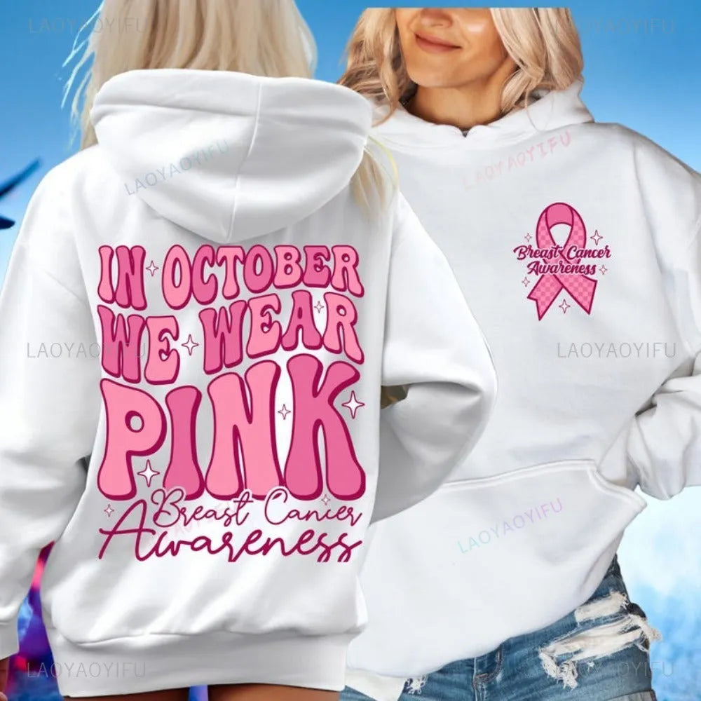 Breast Cancer Awareness retro design hoodie with side pocket in multiple colour options
