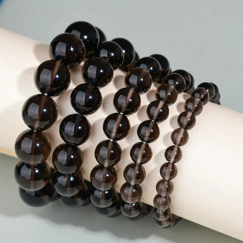 Hand-woven obsidian couple bracelet set with crystal beads in ethnic style design