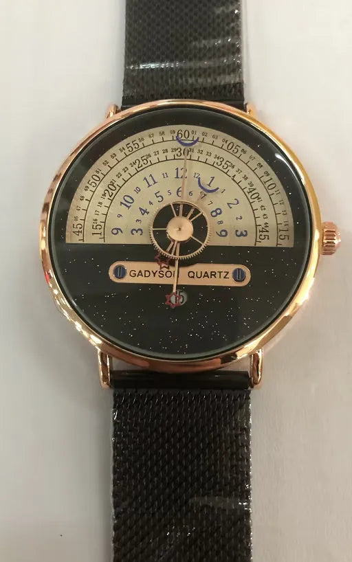 Men's gold sports quartz watch with 40mm dial and stainless steel strap showing time display