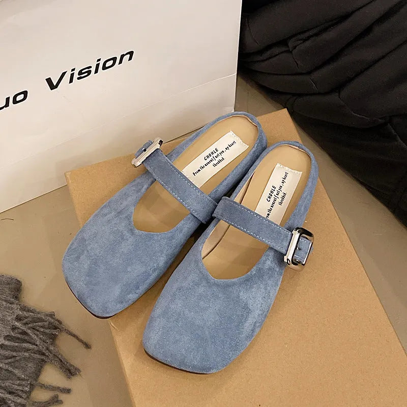 Women's flat PU leather slippers with square toe design in multiple colours