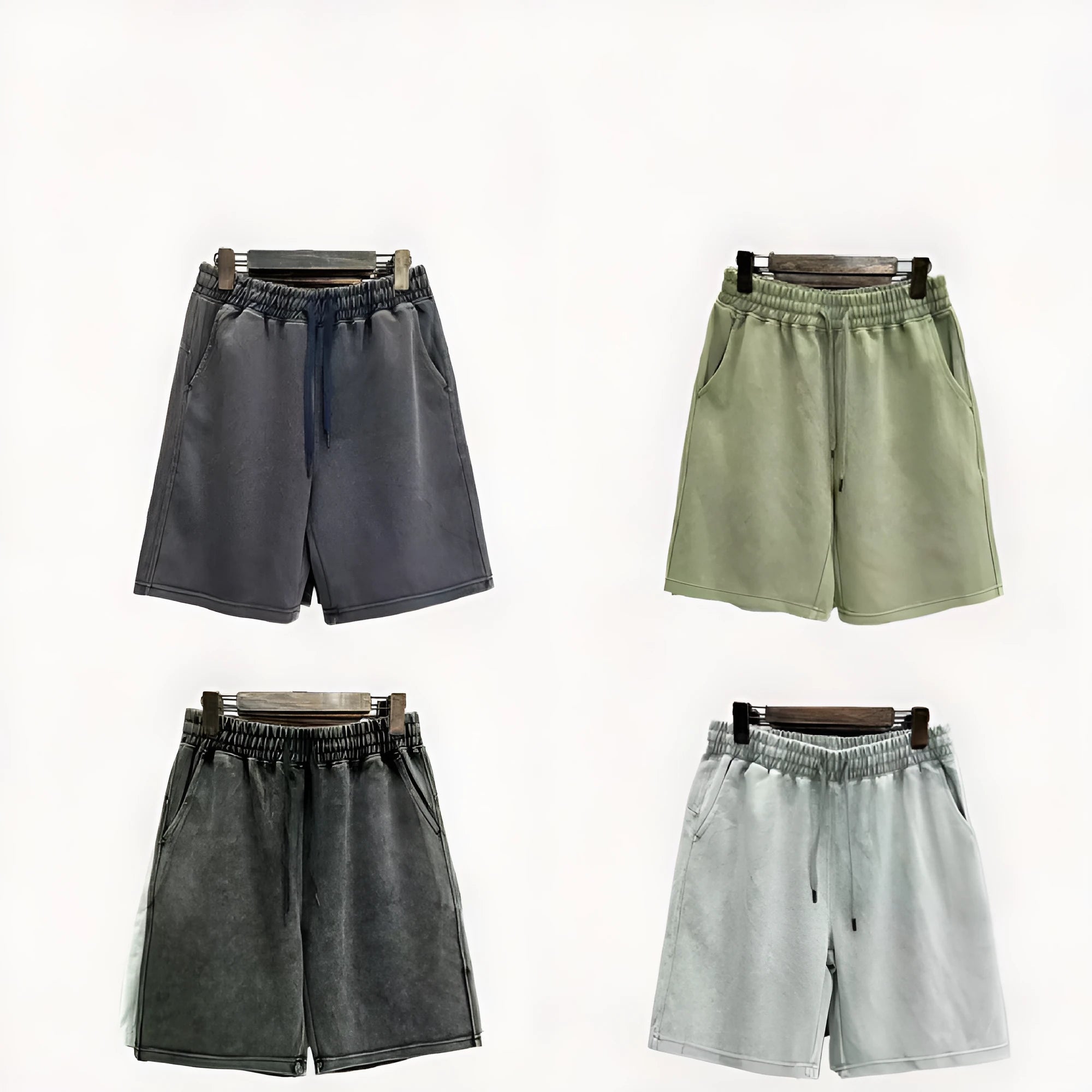Men's cotton shorts with distressed detailing in straight-leg loose fit casual style