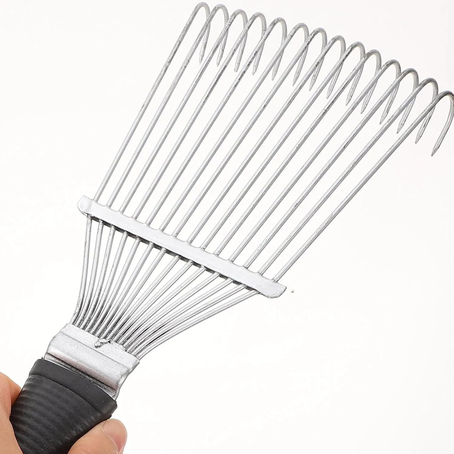 Stainless steel pet grooming rake comb for horses and dogs, 33 cm long with curved teeth.