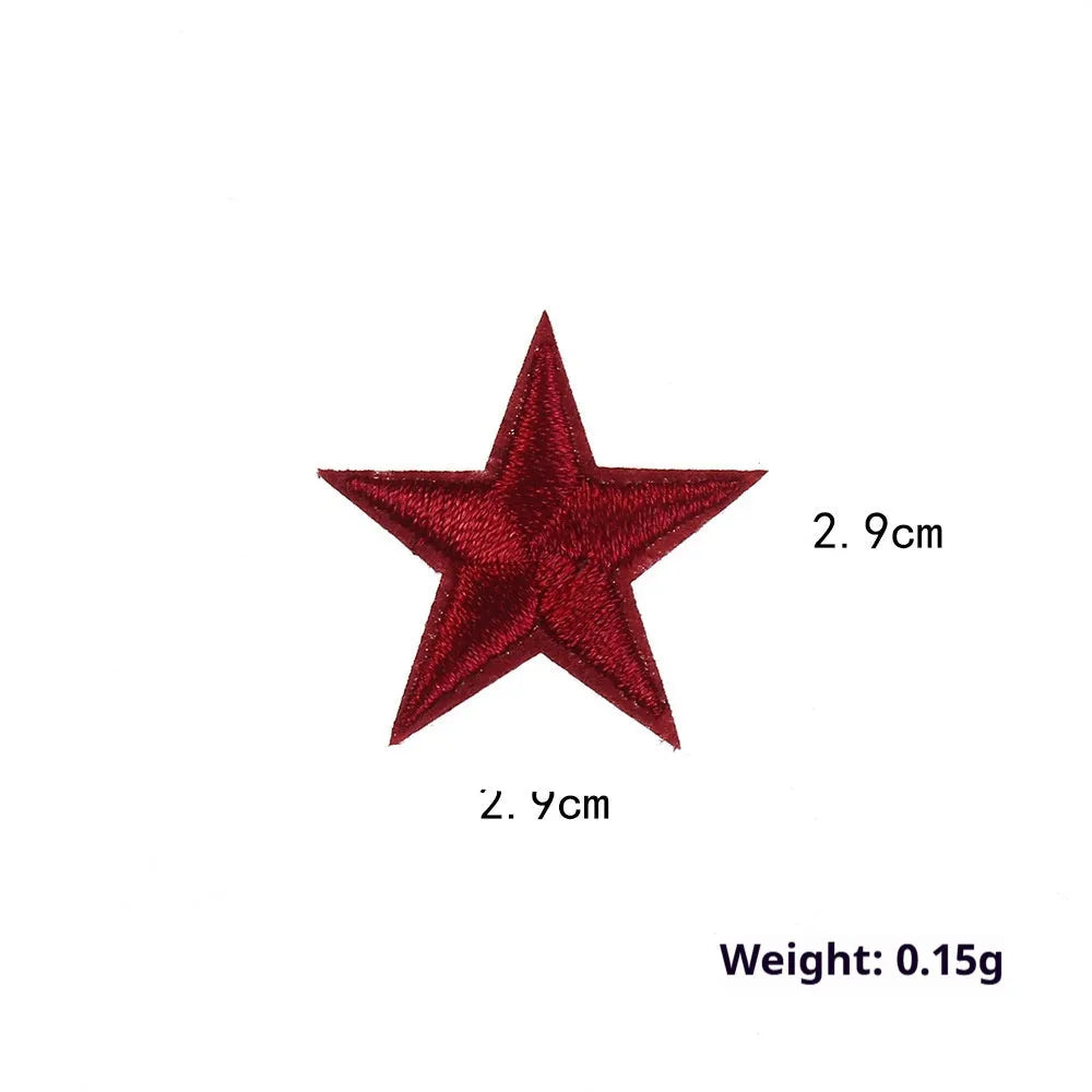 Colourful handmade embroidered five-pointed star cloth stickers for DIY decoration on fabric.