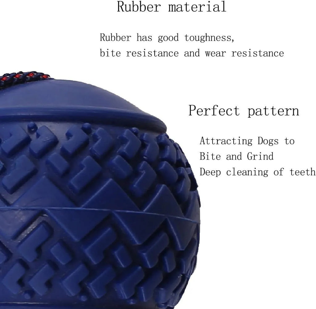Blue dog ball with rope toy showing 6.5cm diameter ball and cotton rope handle for small dogs