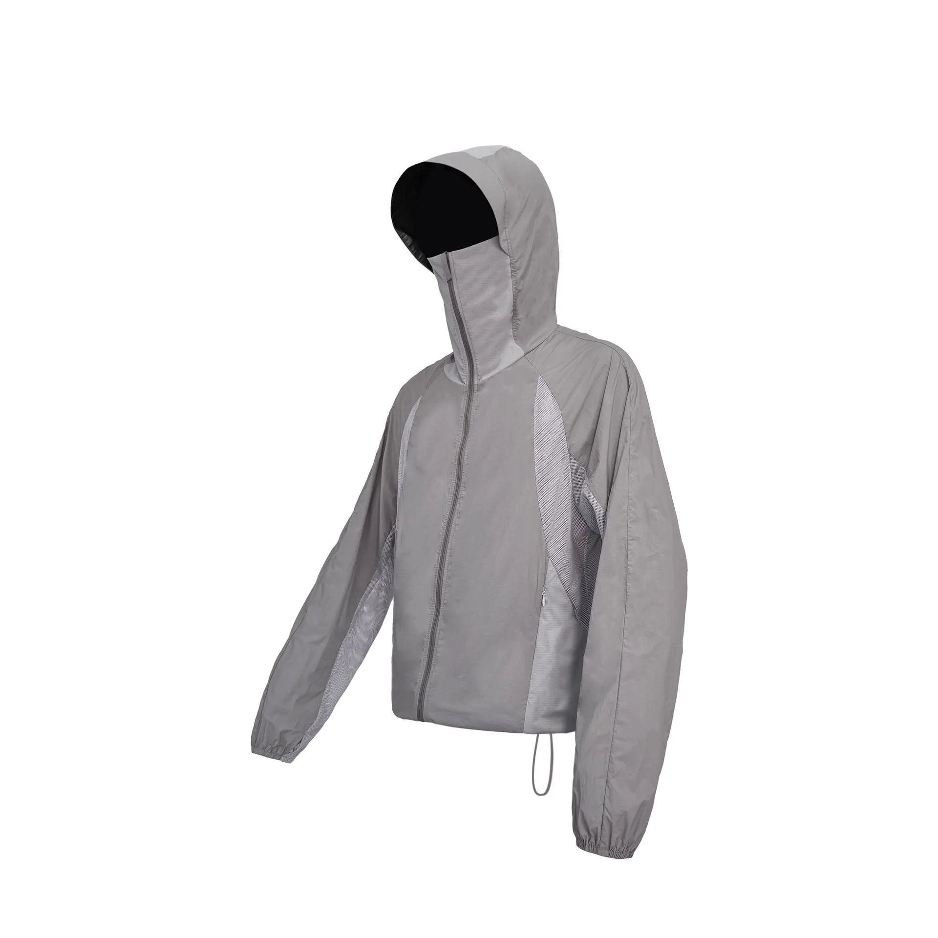 Mesh stitching sun protective nylon clothing in desert brown, red, blue, and light grey colours