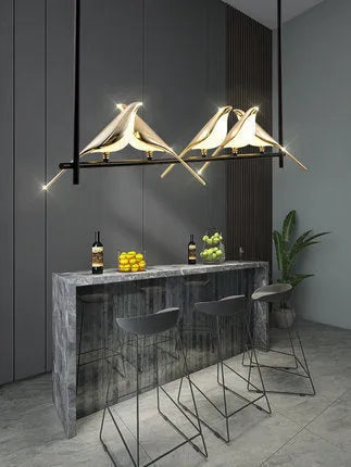 Modern simple iron chandelier hall lamp with aluminium alloy body and adjustable height.