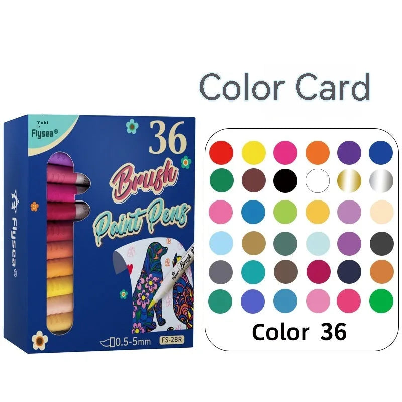 Set of soft head gouache pens with flexible tips for hand lettering and card art.