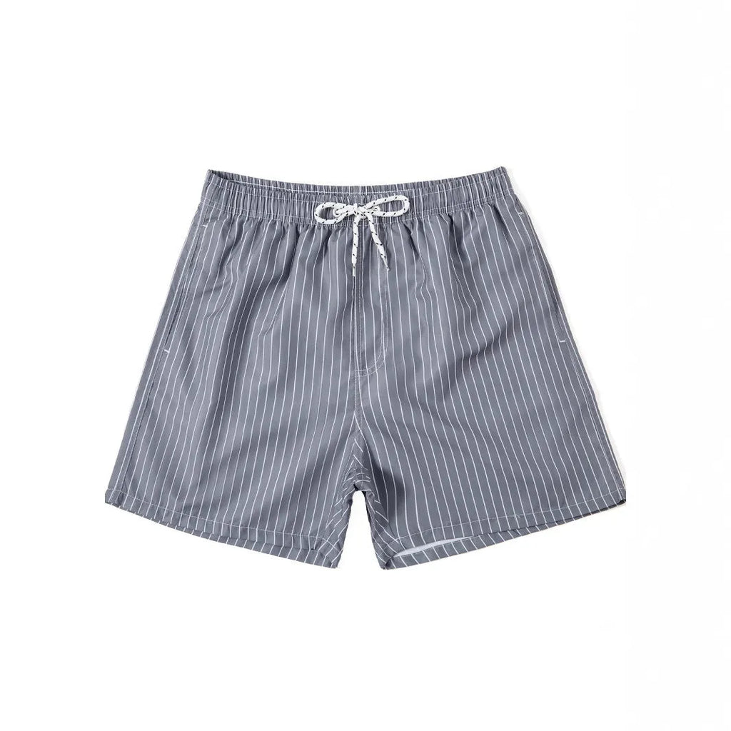Striped casual shorts in light blue, shown front-on, with straight leg opening.