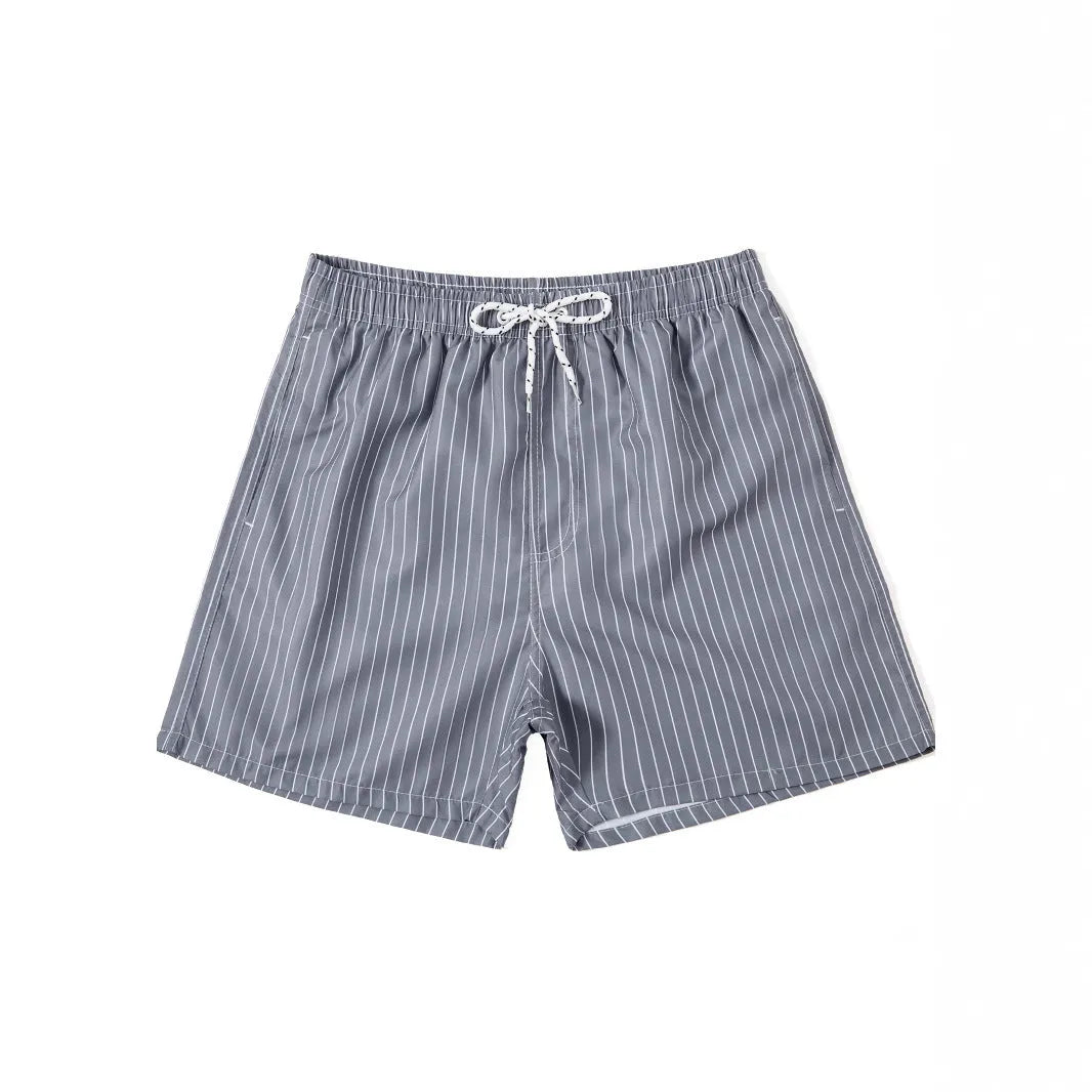 Striped casual shorts in light blue, shown front-on, with straight leg opening.