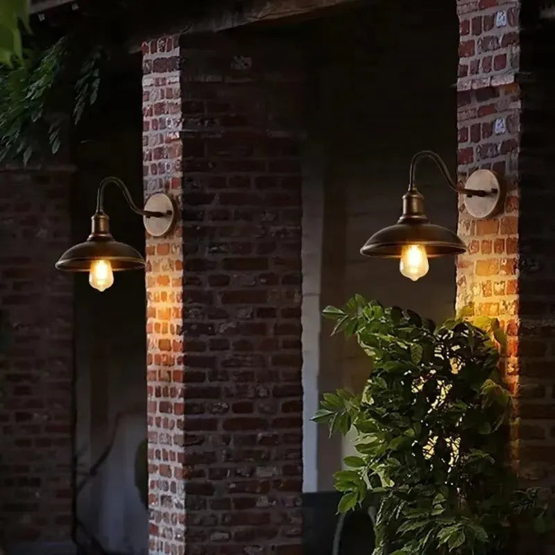 Retro villa courtyard wall lamp in copper or silver finish with modern simplicity design