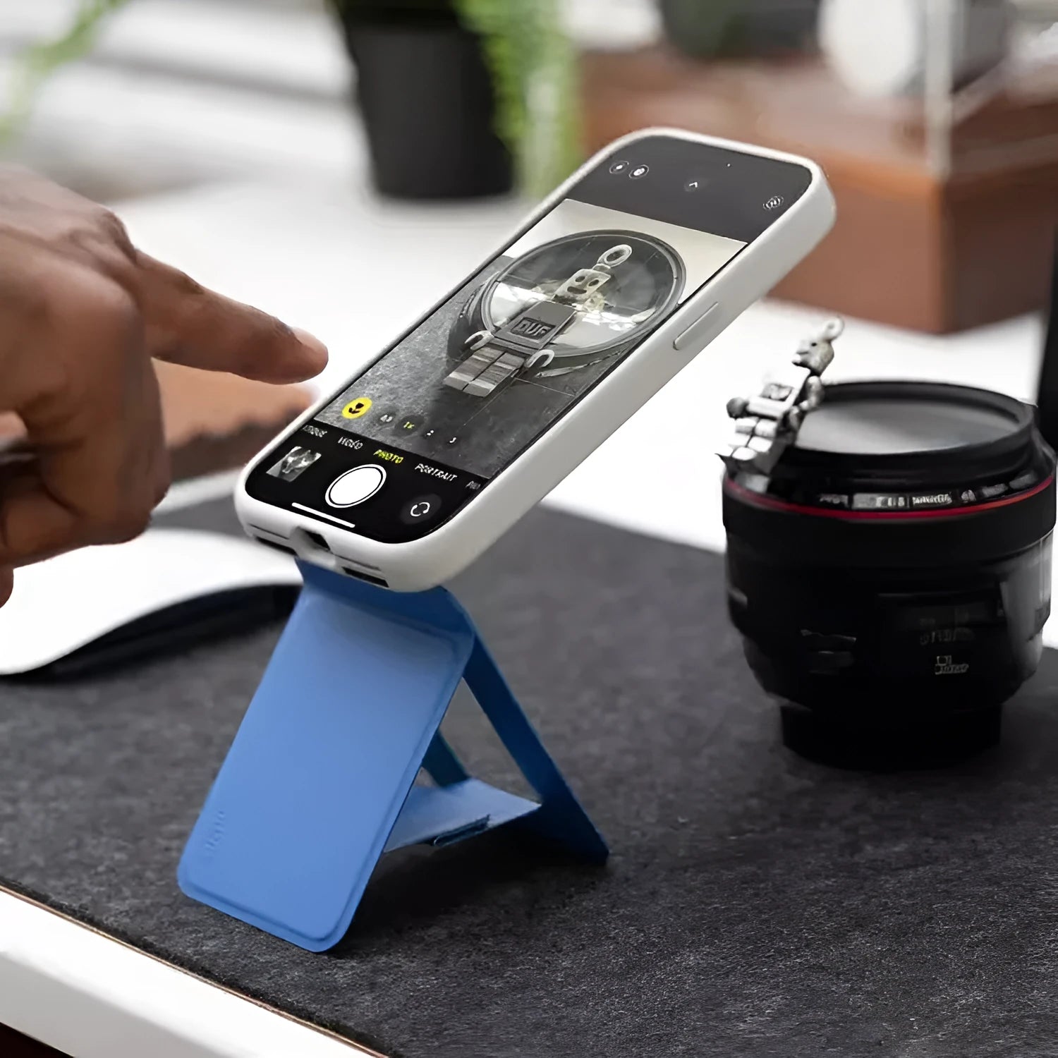 Magnetic mobile phone case and holder in MOVAS leather with four colour options