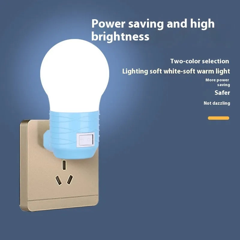 Plug-in bedside baby night feeding lamp in round modern design with white plastic shell