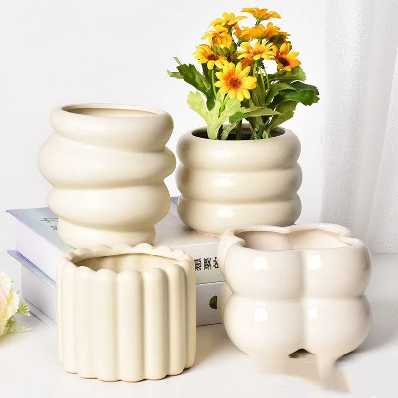 Roman column matte yellow ceramic flowerpot for indoor plants