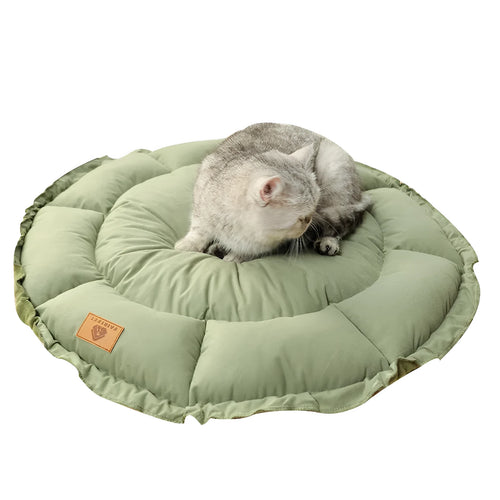 Reversible grey and green donut cat bed with raised rim in three sizes