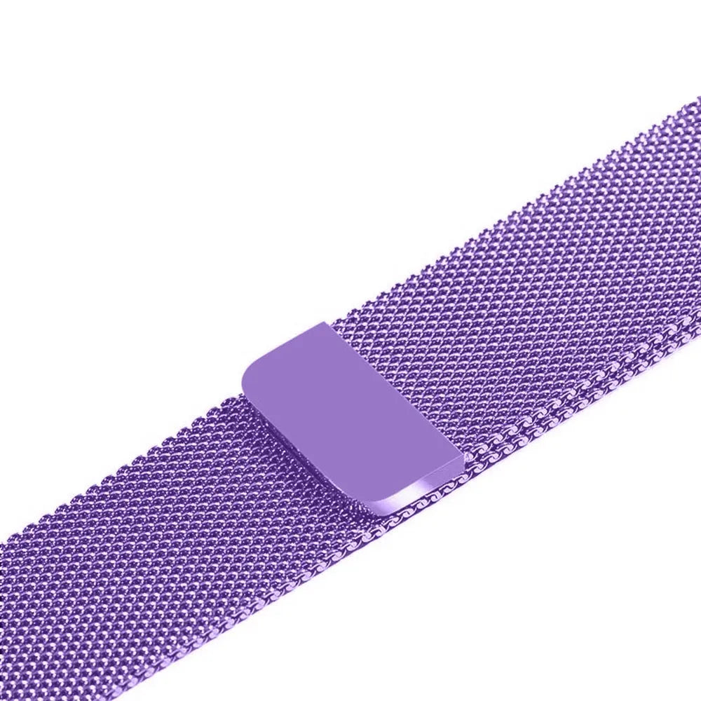 Stainless steel metal watch strap replacement band in silver, black, gold, and rose gold colours.