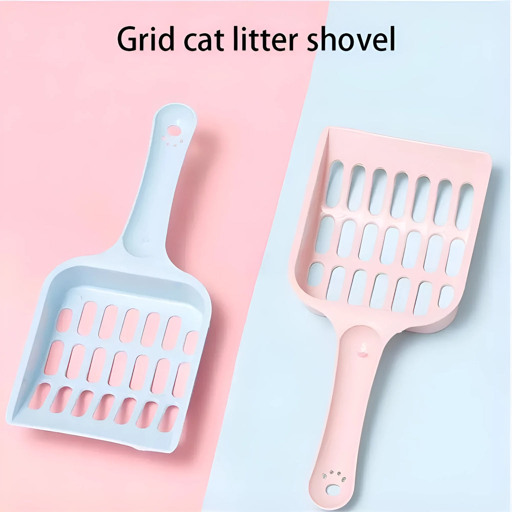 Plastic cat litter scoop in blue, green, or pink colour, showing 20cm length