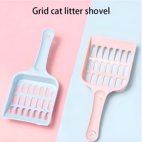 Plastic cat litter scoop in blue, green, or pink colour, showing 20cm length