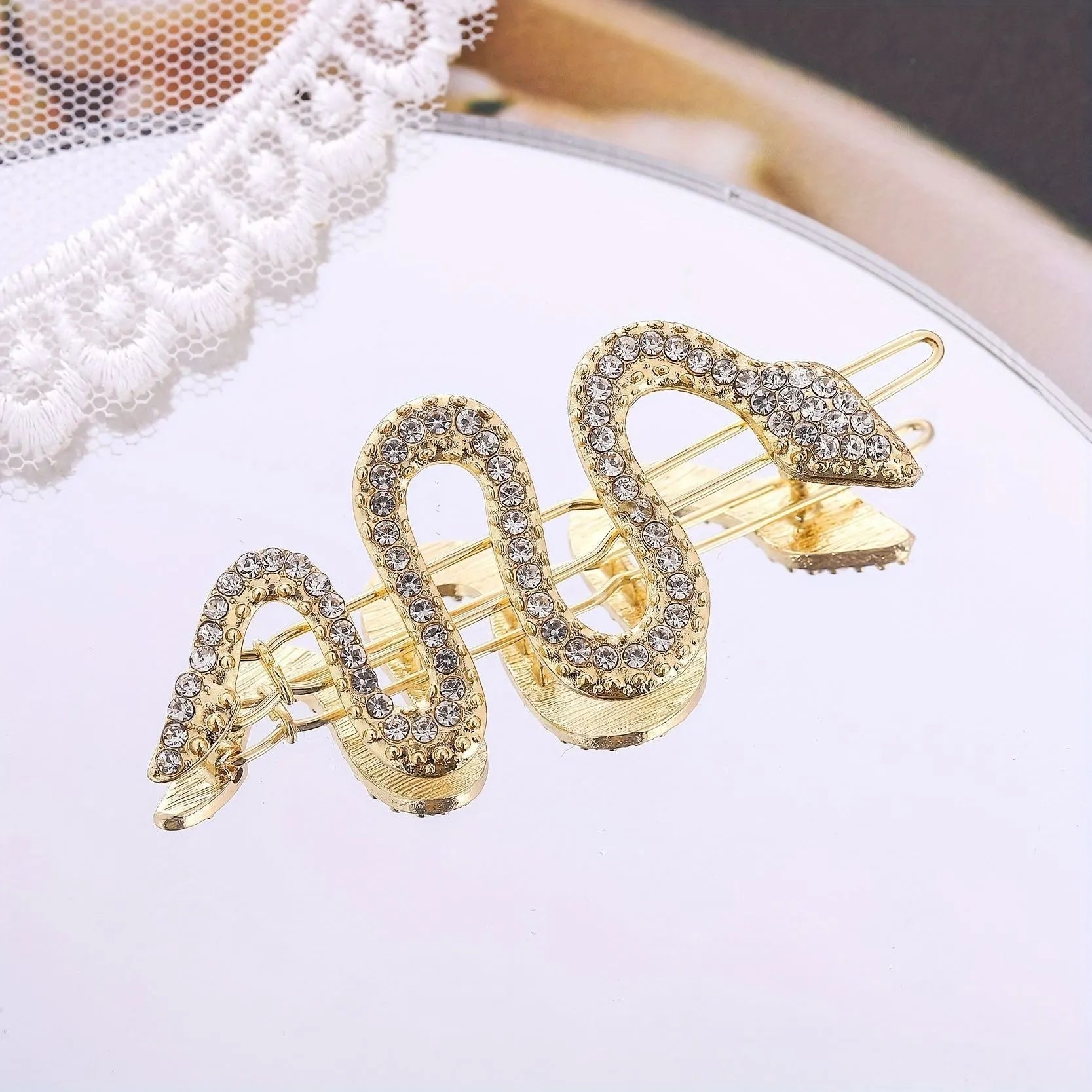 Korean vintage snake barrette hair clip in gold or silver electroplated alloy