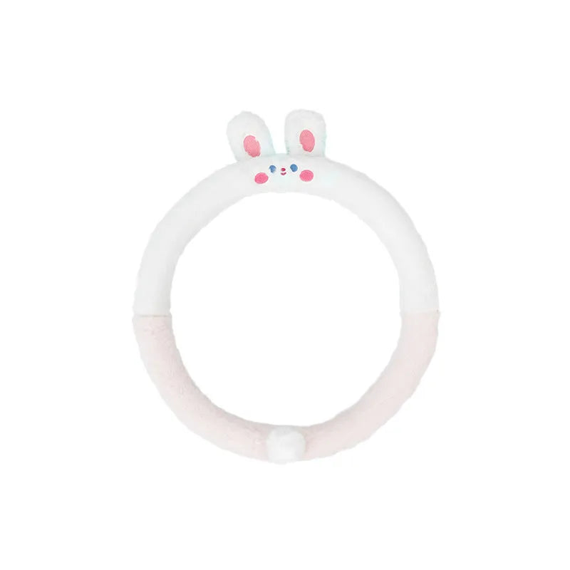Winter plush steering wheel cover with cartoon animal embroidery, 38cm diameter