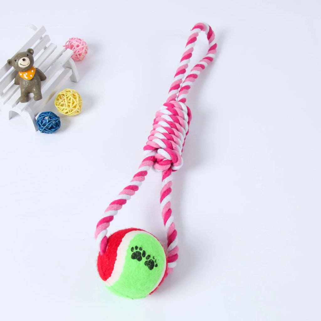 38 cm cotton braided dog tug rope toy in red and white colour pattern