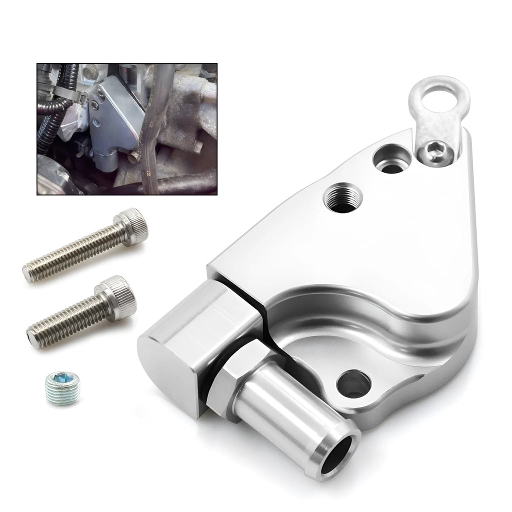 Aluminium intake manifold coolant adapter for Honda K20 K24 engines showing connections