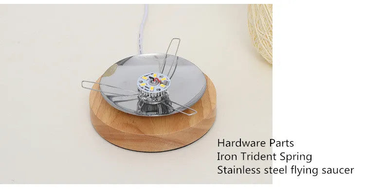 Natural hemp rope Sepak Takraw sphere desk lamp with solid wood base and USB cable