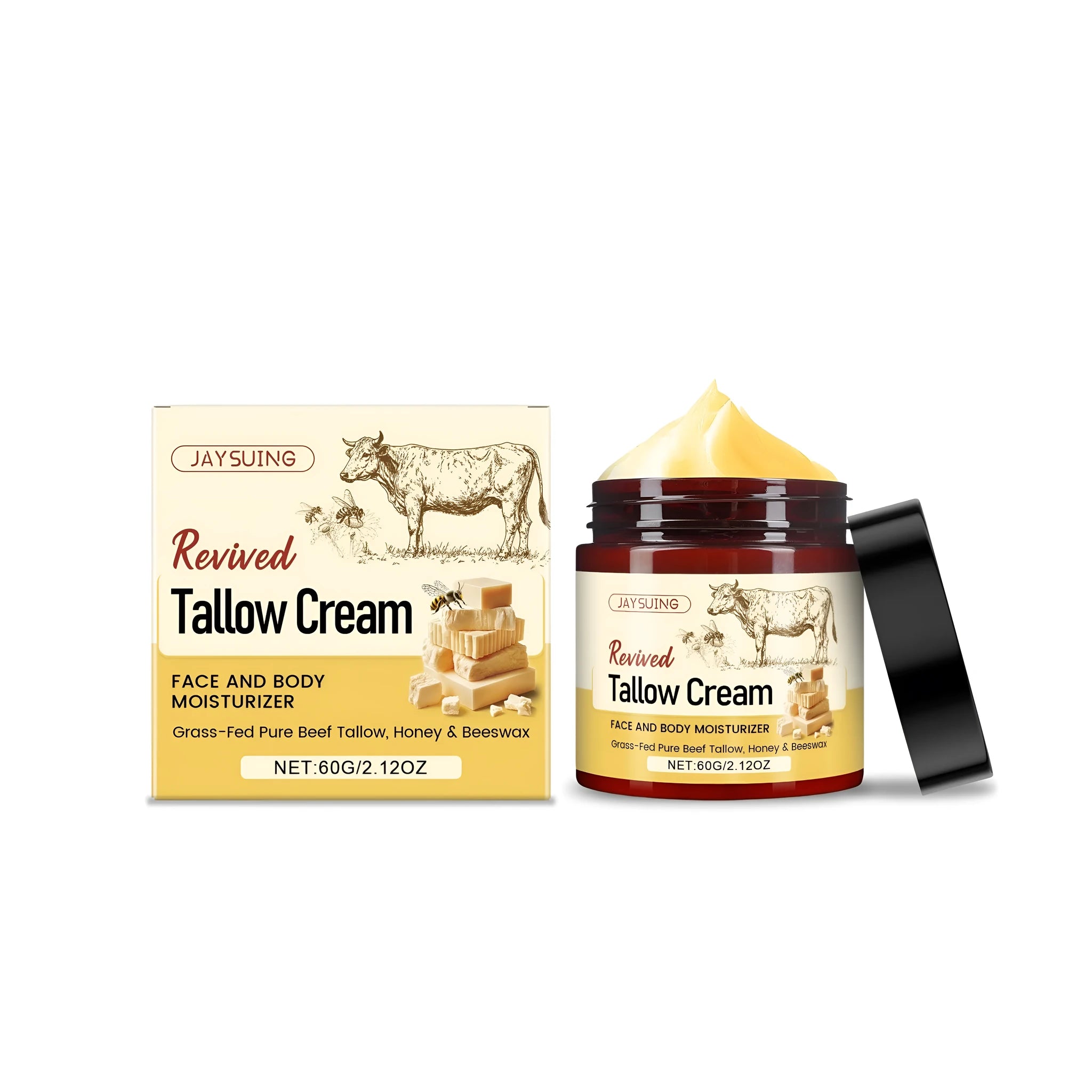 60g jar of revived tallow moisturising cream with honey beeswax olive oil ingredients