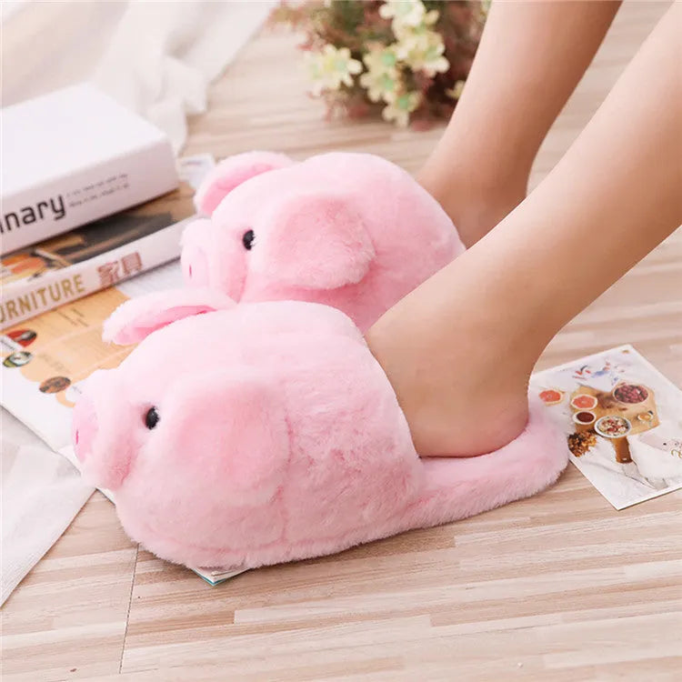 Pink pig floor slippers made of short plush with PP cotton filling