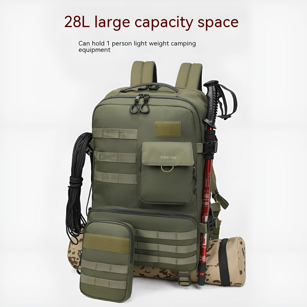 17-inch waterproof tactical backpack in army green with 20-35L capacity for outdoor use