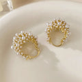 Gold copper women's flower basket earrings with small rice-shaped bead pearl inlay