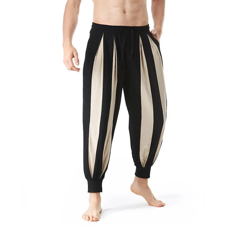 Men's straight-leg casual trousers in red, khaki, yellow, or brown colours with ordinary thickness polyester fabric