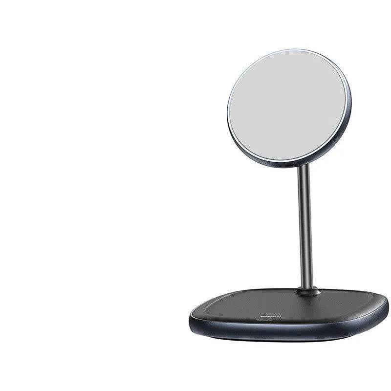 Black and white magnetic wireless charger stand for iPhone 12 with stainless iron base and Type-C cable