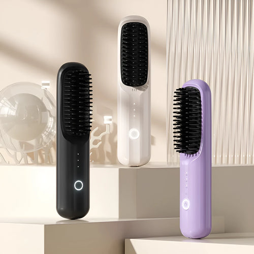 Wireless anion straightening comb in beige white colour with Type-C charging port