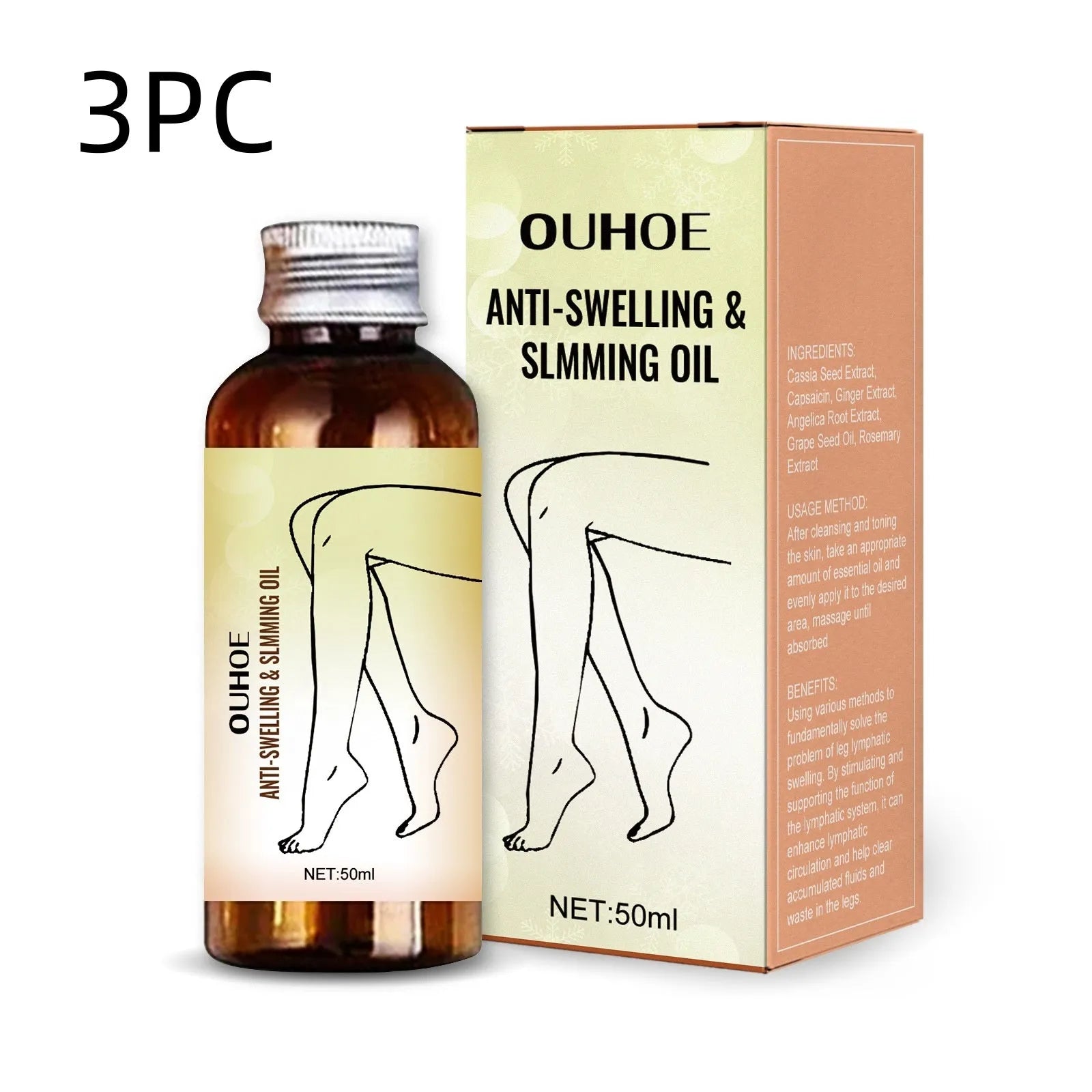 50ml essential oil bottle for body massage with botanical extracts including cassia seed and capsaicin