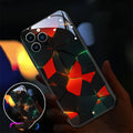 Tempered glass iPhone 14 case with incoming light notification around camera cutout.