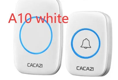 Wireless doorbell push button and plug-in chime unit in black, white, gold, or silver.