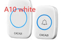 Wireless doorbell push button and plug-in chime unit in black, white, gold, or silver.