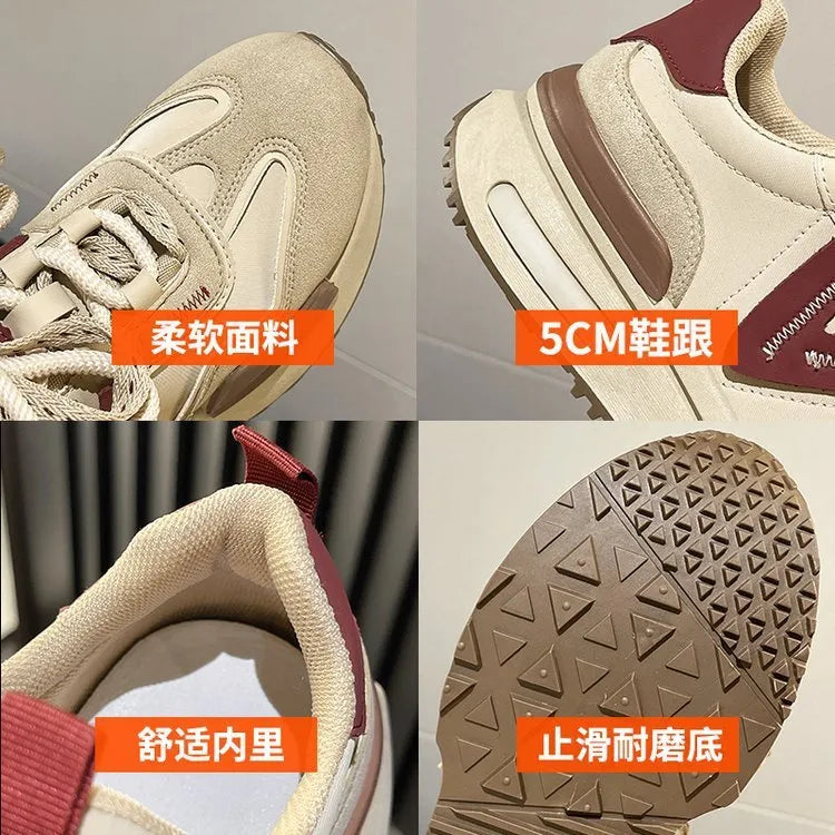 Women's black retro platform sports shoes with round toe and lace-up design on a white background.