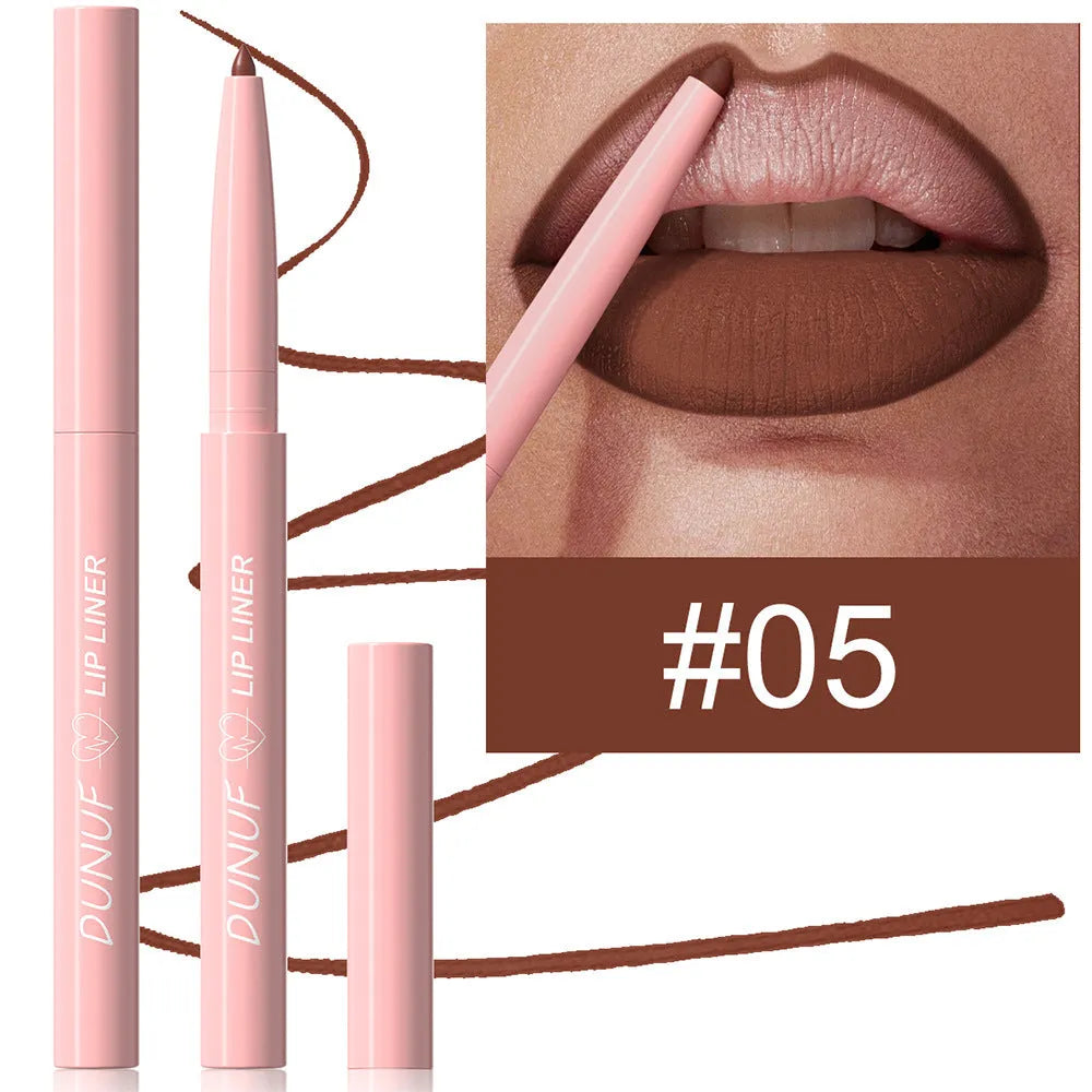 Velvet matte lip liner pencil in 12 colour shades for precise application