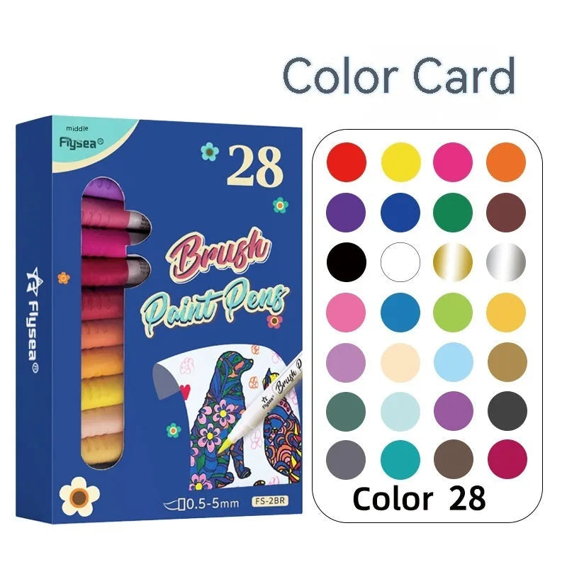 Set of soft head gouache pens with flexible tips for hand lettering and card art.