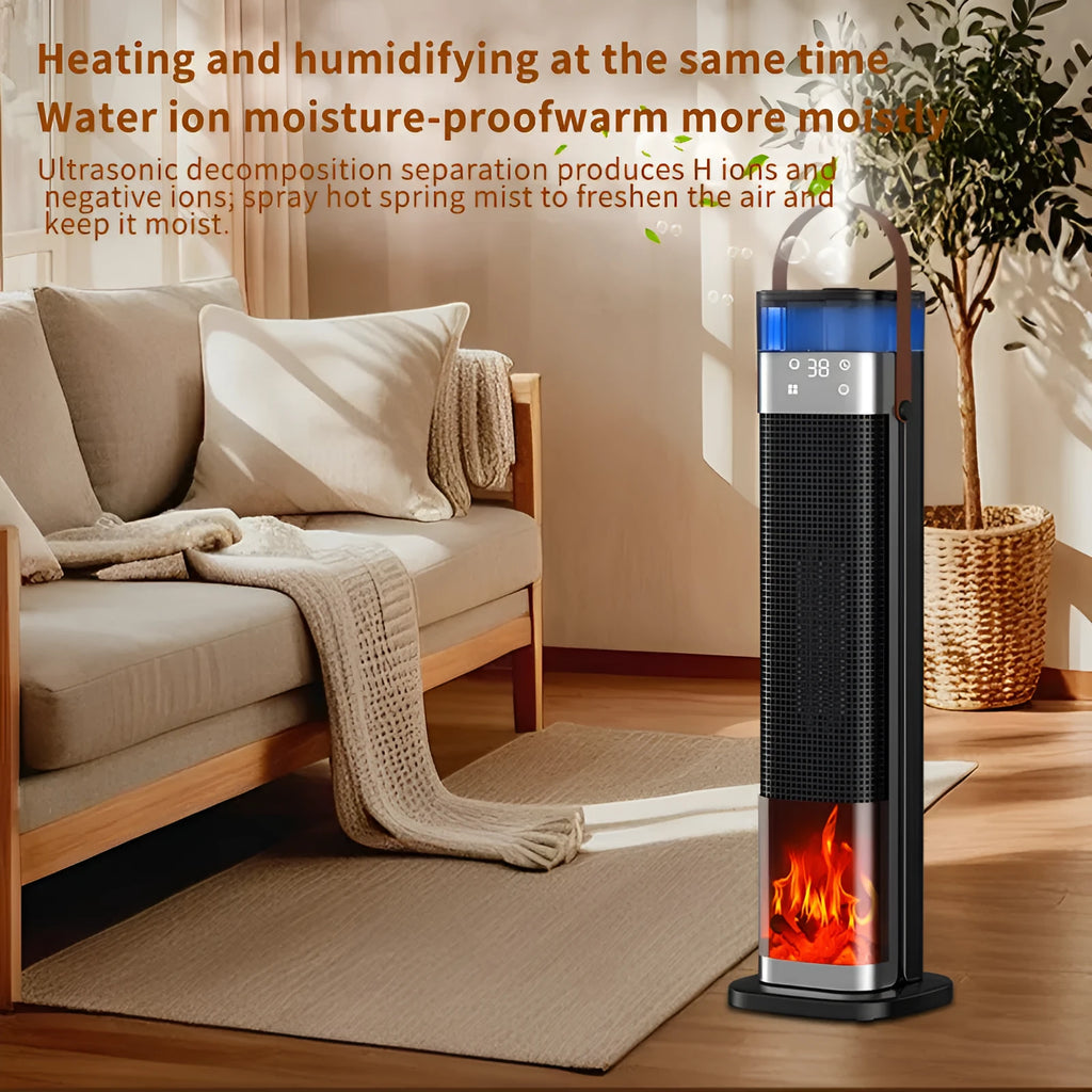 Vertical space heater with humidification function measuring 16x16x52.6cm