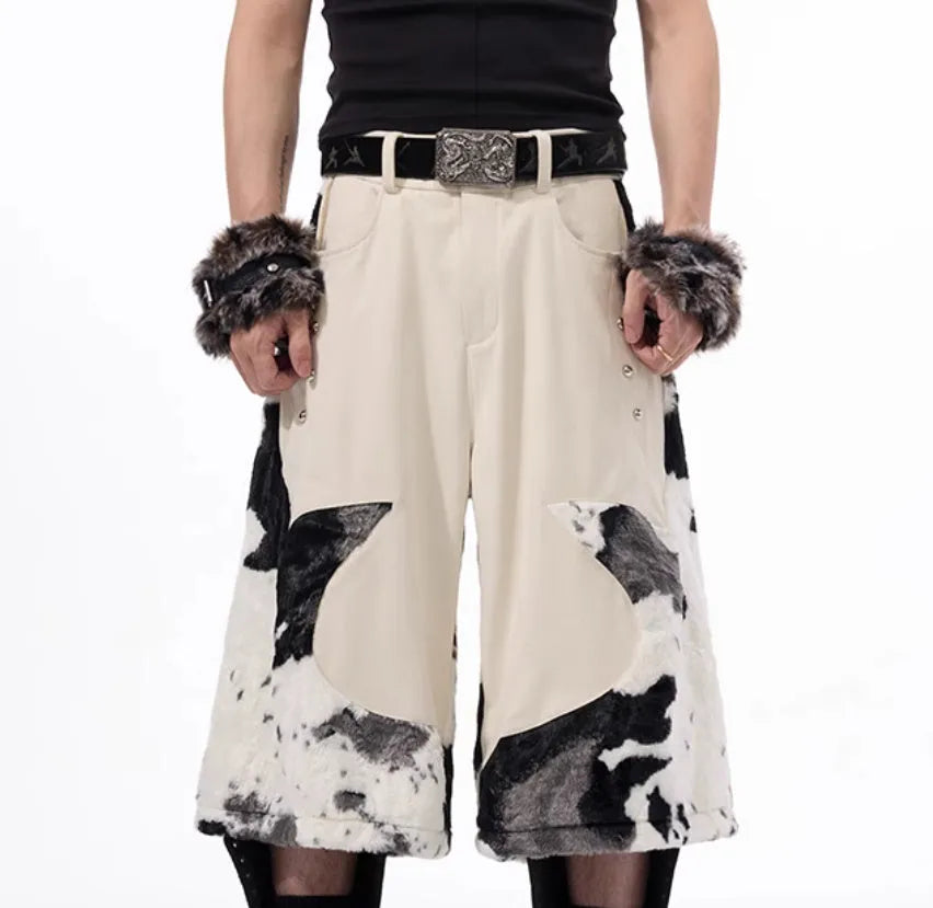 Women's milk fibre fur cropped pants in a patterned design with a youthful trendy style.